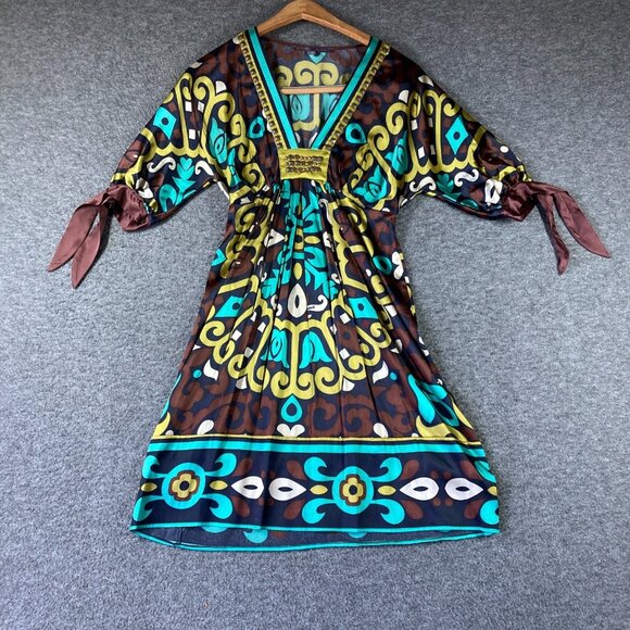 Y2K Hale Bob Stretch Silk Babydoll Dress Womens XS Extra Small Brown - Picture 1 of 10